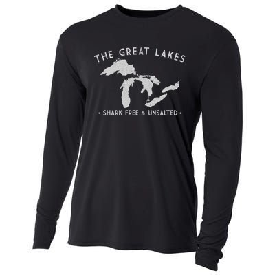 Cool Gift Great Lakes Shark Free And Unsalted Funny Vintage Cooling Performance Long Sleeve Crew