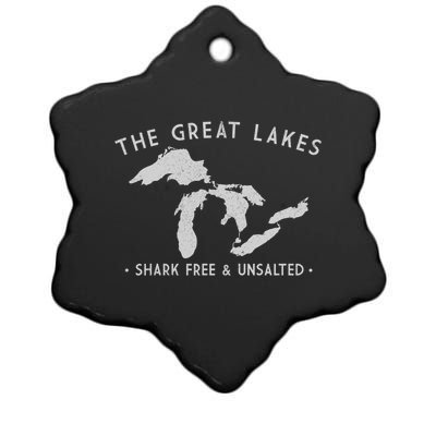 Cool Gift Great Lakes Shark Free And Unsalted Funny Vintage Ceramic Star Ornament