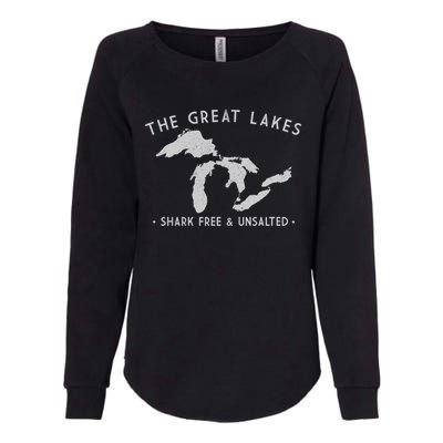 Cool Gift Great Lakes Shark Free And Unsalted Funny Vintage Womens California Wash Sweatshirt