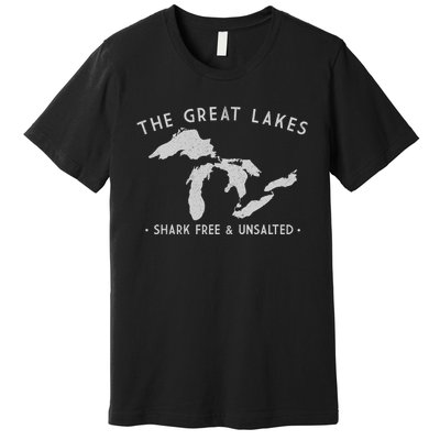 Cool Gift Great Lakes Shark Free And Unsalted Funny Vintage Premium T-Shirt