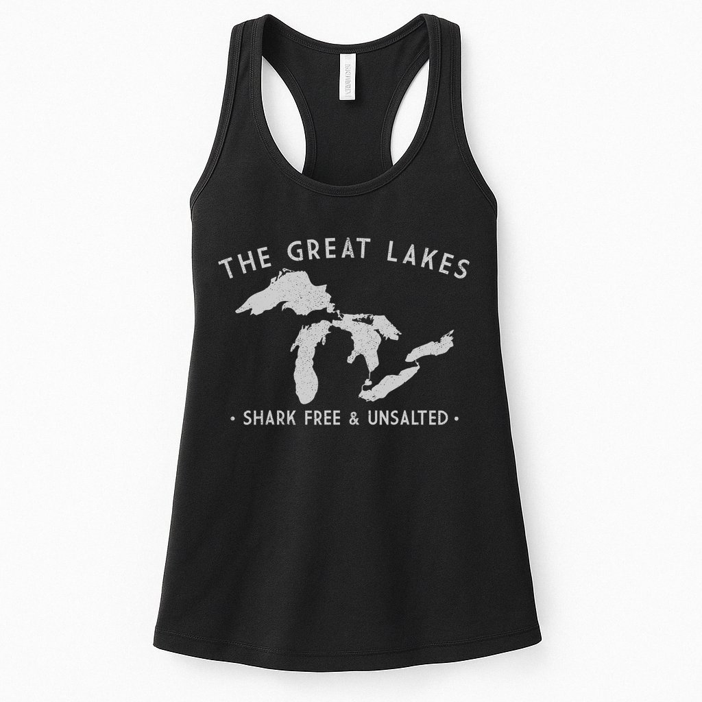 Cool Gift Great Lakes Shark Free And Unsalted Funny Vintage Womens Tank Top