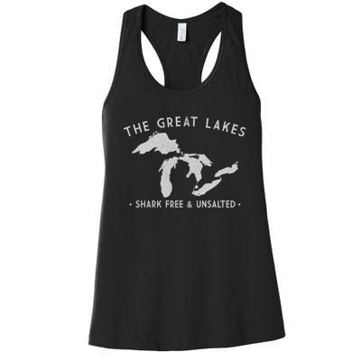 Cool Gift Great Lakes Shark Free And Unsalted Funny Vintage Women's Racerback Tank