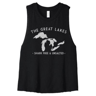 Cool Gift Great Lakes Shark Free And Unsalted Funny Vintage Women's Racerback Cropped Tank