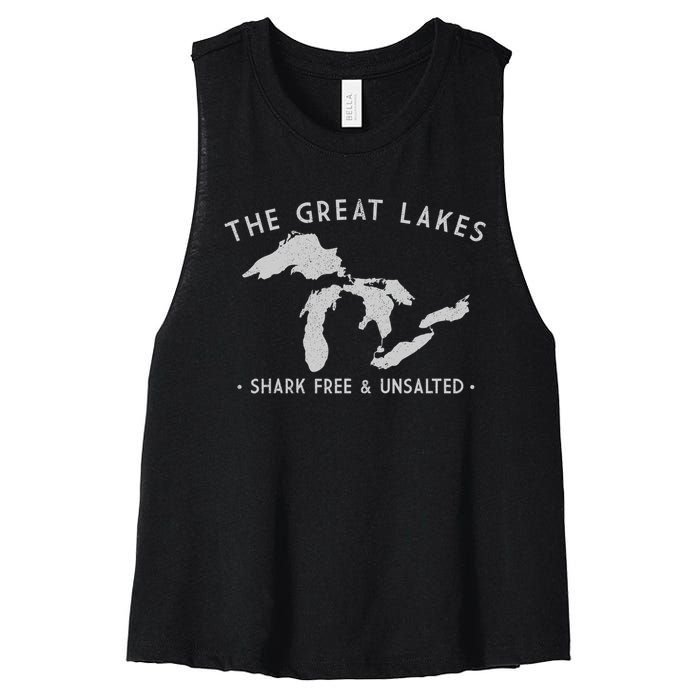 Cool Gift Great Lakes Shark Free And Unsalted Funny Vintage Women's Racerback Cropped Tank