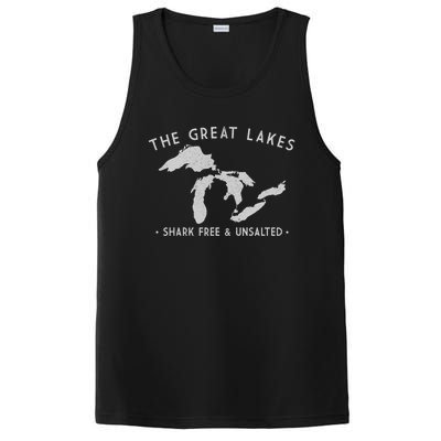 Cool Gift Great Lakes Shark Free And Unsalted Funny Vintage PosiCharge Competitor Tank