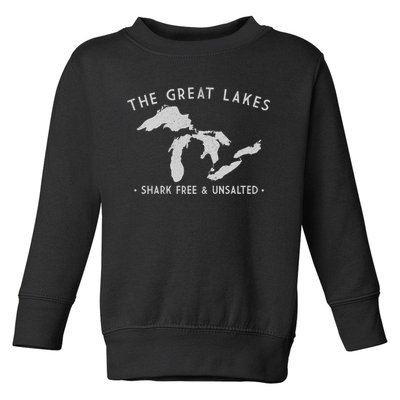 Cool Gift Great Lakes Shark Free And Unsalted Funny Vintage Toddler Sweatshirt