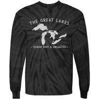 Cool Gift Great Lakes Shark Free And Unsalted Funny Vintage Tie-Dye Long Sleeve Shirt