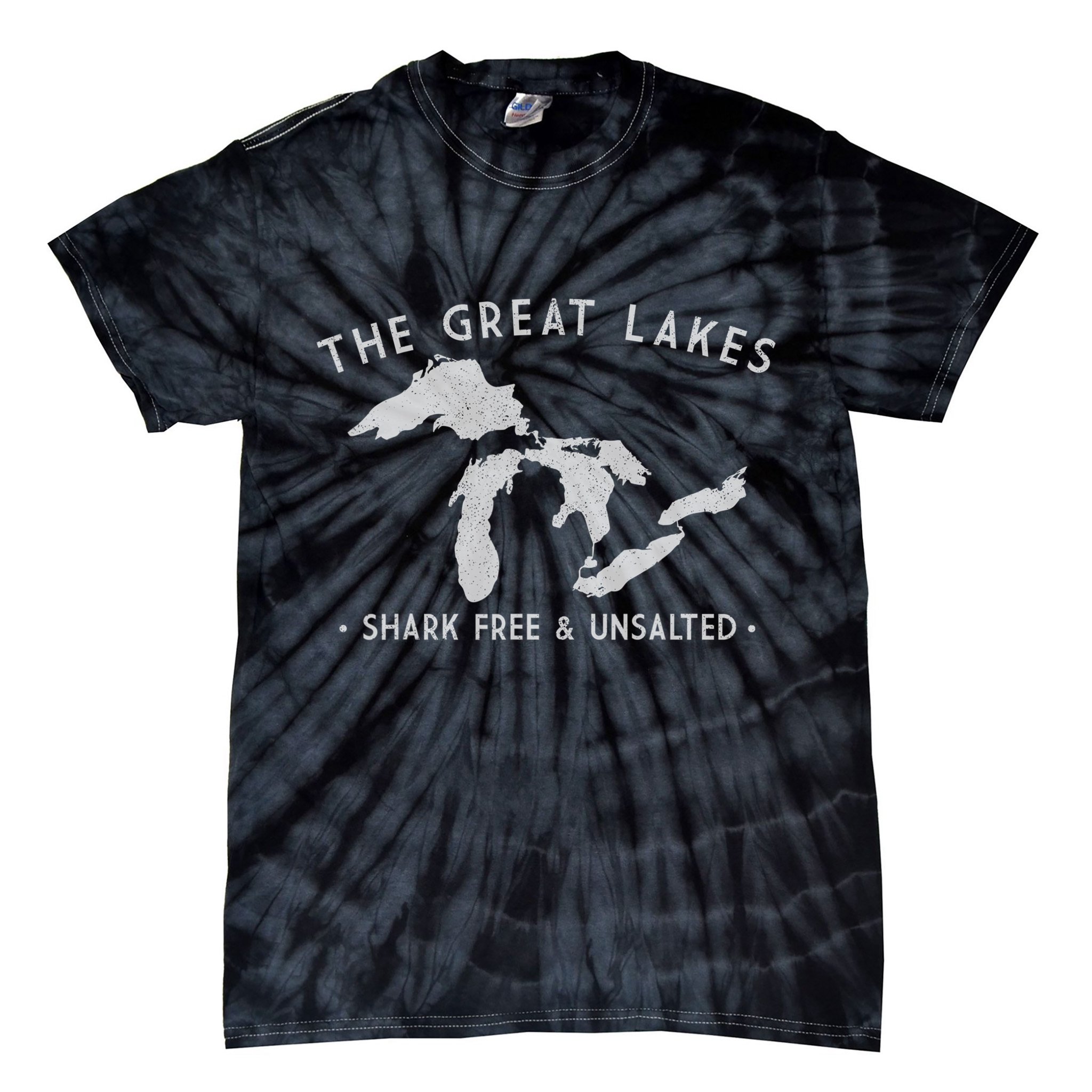 Cool Gift Great Lakes Shark Free And Unsalted Funny Vintage Tie-Dye T-Shirt