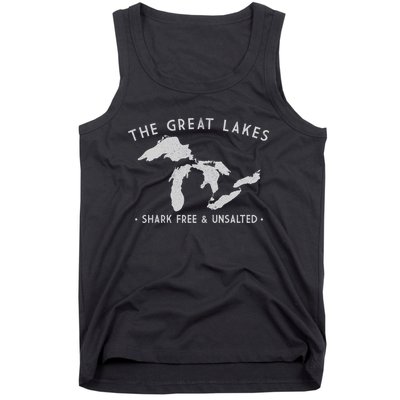 Cool Gift Great Lakes Shark Free And Unsalted Funny Vintage Tank Top