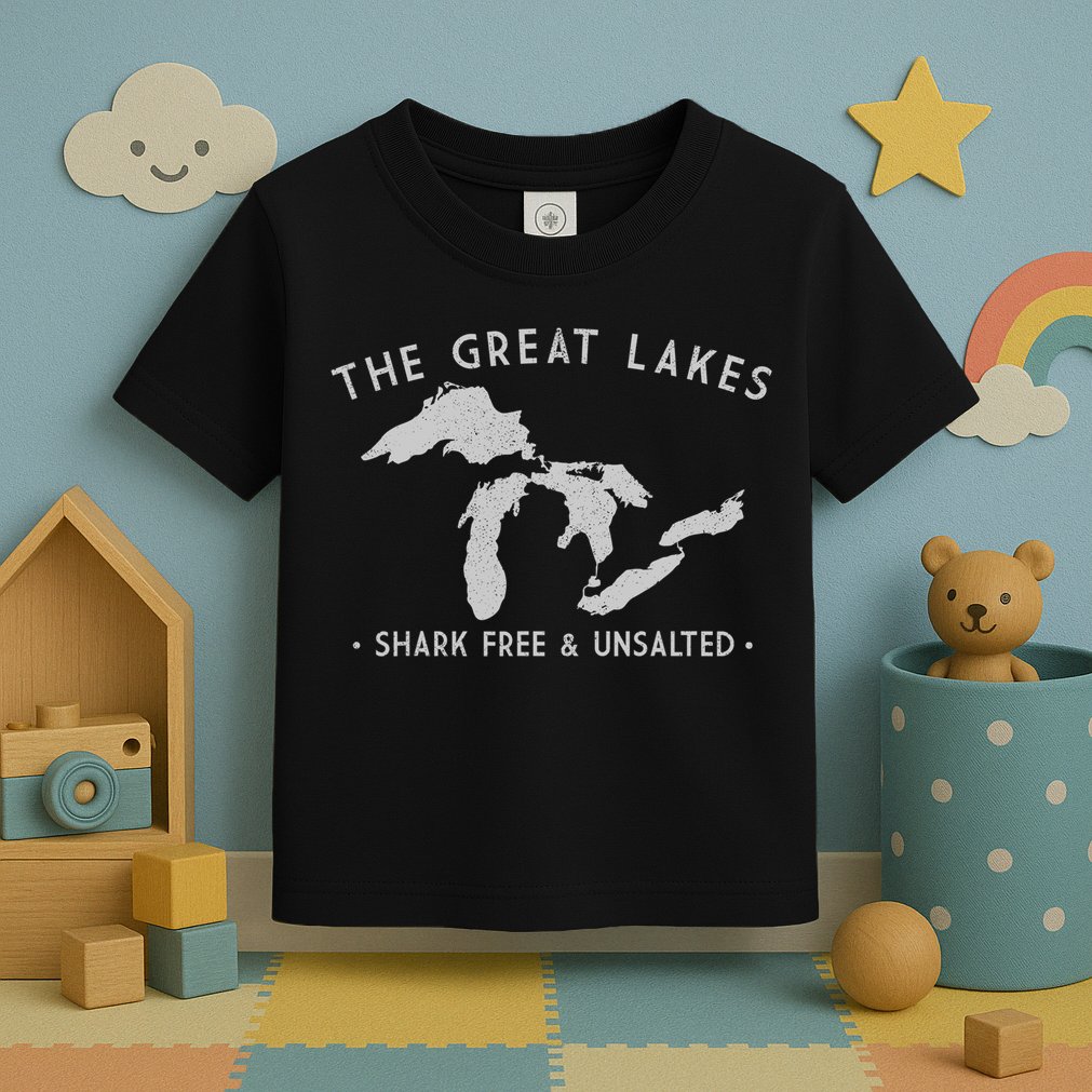 Cool Gift Great Lakes Shark Free And Unsalted Funny Vintage Toddler T-Shirt
