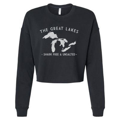 Cool Gift Great Lakes Shark Free And Unsalted Funny Vintage Cropped Pullover Crew