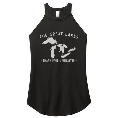 Cool Gift Great Lakes Shark Free And Unsalted Funny Vintage Women's Perfect Tri Rocker Tank