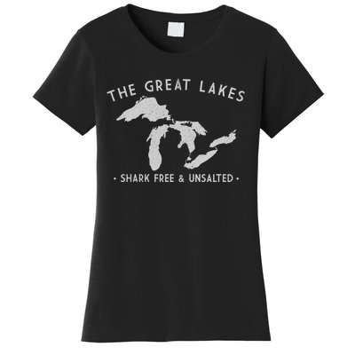 Cool Gift Great Lakes Shark Free And Unsalted Funny Vintage Women's T-Shirt