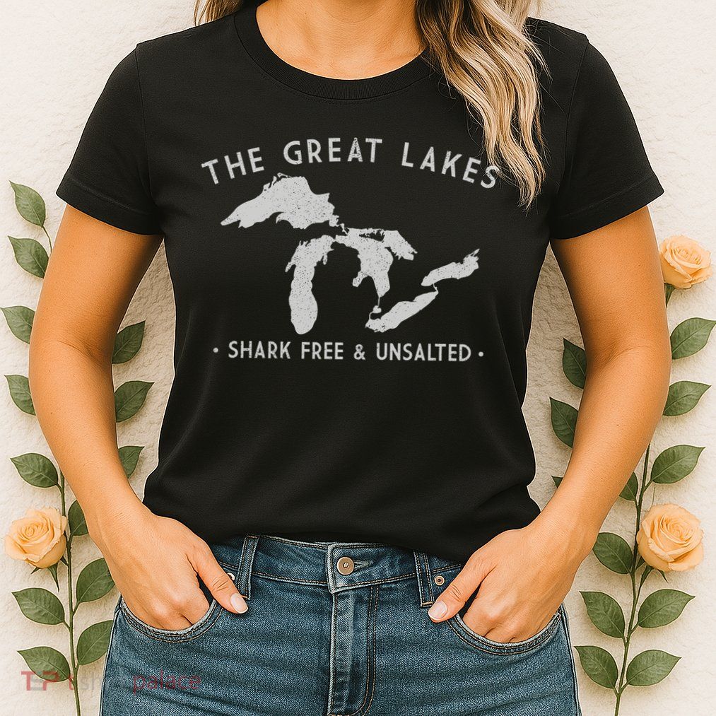 Cool Gift Great Lakes Shark Free And Unsalted Funny Vintage Womens T-Shirt