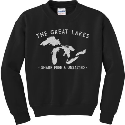 Cool Gift Great Lakes Shark Free And Unsalted Funny Vintage Kids Sweatshirt