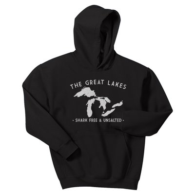 Cool Gift Great Lakes Shark Free And Unsalted Funny Vintage Kids Hoodie