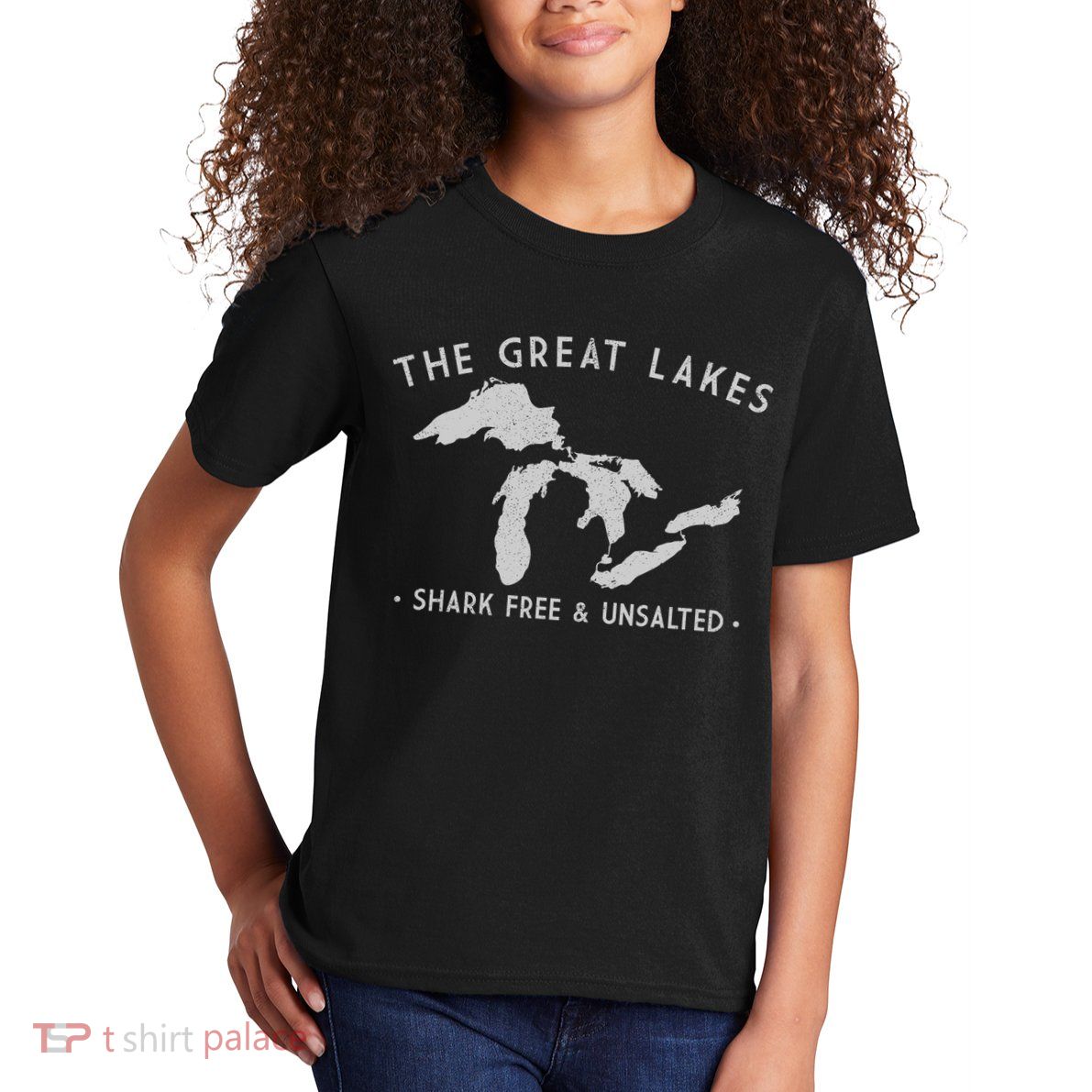 Cool Gift Great Lakes Shark Free And Unsalted Funny Vintage Kids T-Shirt