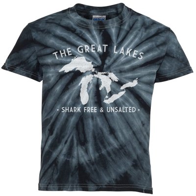 Cool Gift Great Lakes Shark Free And Unsalted Funny Vintage Kids Tie-Dye T-Shirt