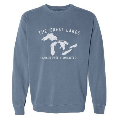 Cool Gift Great Lakes Shark Free And Unsalted Funny Vintage Garment-Dyed Sweatshirt