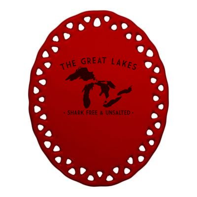 Cool Gift Great Lakes Shark Free And Unsalted Funny Vintage Ceramic Oval Ornament