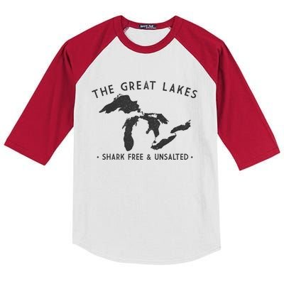 Cool Gift Great Lakes Shark Free And Unsalted Funny Vintage Kids Colorblock Raglan Jersey