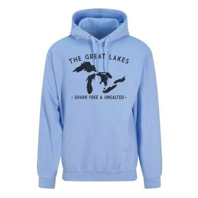 Cool Gift Great Lakes Shark Free And Unsalted Funny Vintage Unisex Surf Hoodie