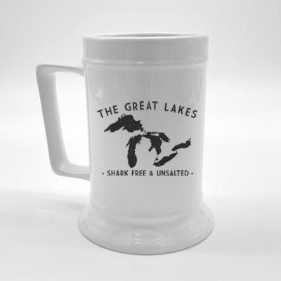 Cool Gift Great Lakes Shark Free And Unsalted Funny Vintage Beer Stein