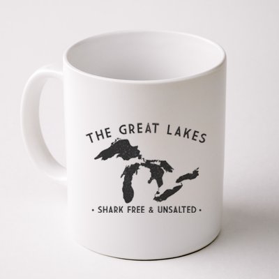 Cool Gift Great Lakes Shark Free And Unsalted Funny Vintage Coffee Mug