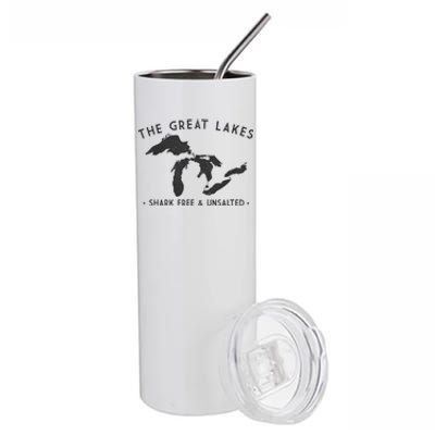 Cool Gift Great Lakes Shark Free And Unsalted Funny Vintage Stainless Steel Tumbler