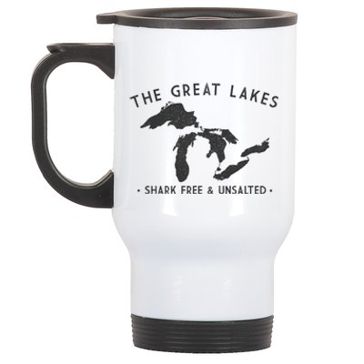 Cool Gift Great Lakes Shark Free And Unsalted Funny Vintage Stainless Steel Travel Mug