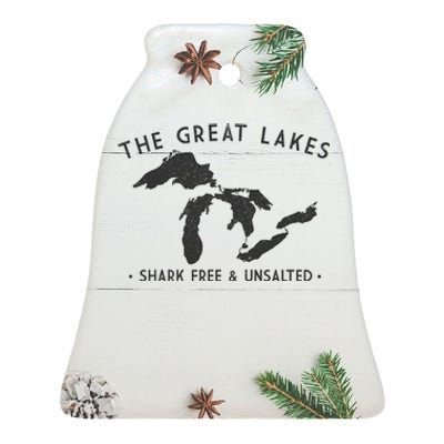 Cool Gift Great Lakes Shark Free And Unsalted Funny Vintage Ceramic Bell Ornament