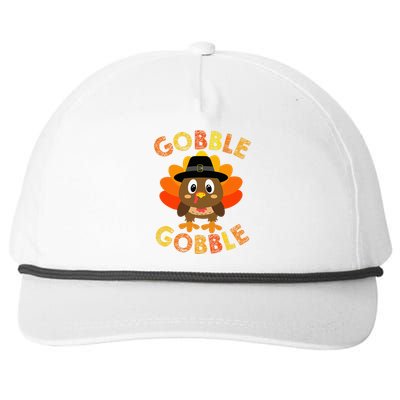 Cute Gobble Gobble Turkey Pilgrim Little Thanksgiving Snapback Five-Panel Rope Hat