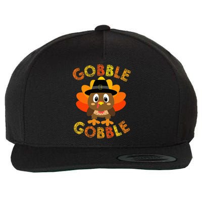 Cute Gobble Gobble Turkey Pilgrim Little Thanksgiving Wool Snapback Cap