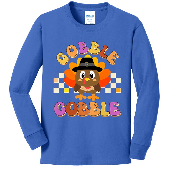 Cute Gobble Gobble Turkey Pilgrim Little Thanksgiving Gift Kids Long Sleeve Shirt