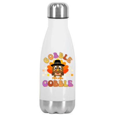 Cute Gobble Gobble Turkey Pilgrim Little Thanksgiving Gift Stainless Steel Insulated Water Bottle