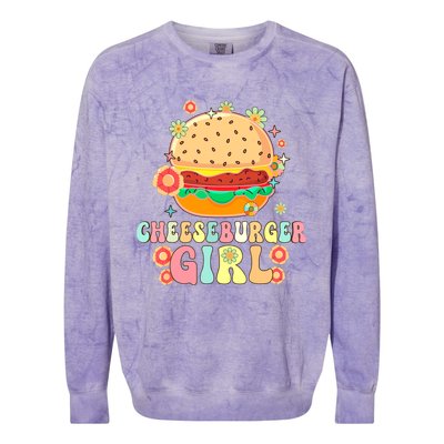 Cheeseburger Girl Groovy Burger Girl Colorblast Crewneck Sweatshirt