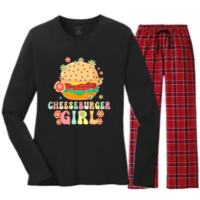 Cheeseburger Girl Groovy Burger Girl Women's Long Sleeve Flannel Pajama Set 