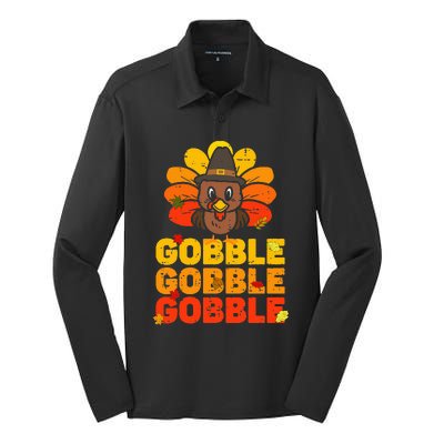 cute gobble gobble turkey thanksgiving day  Silk Touch Performance Long Sleeve Polo