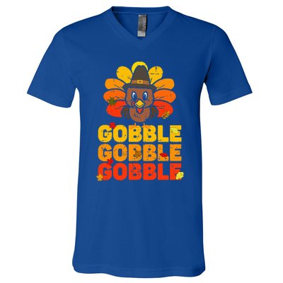 cute gobble gobble turkey thanksgiving day  V-Neck T-Shirt