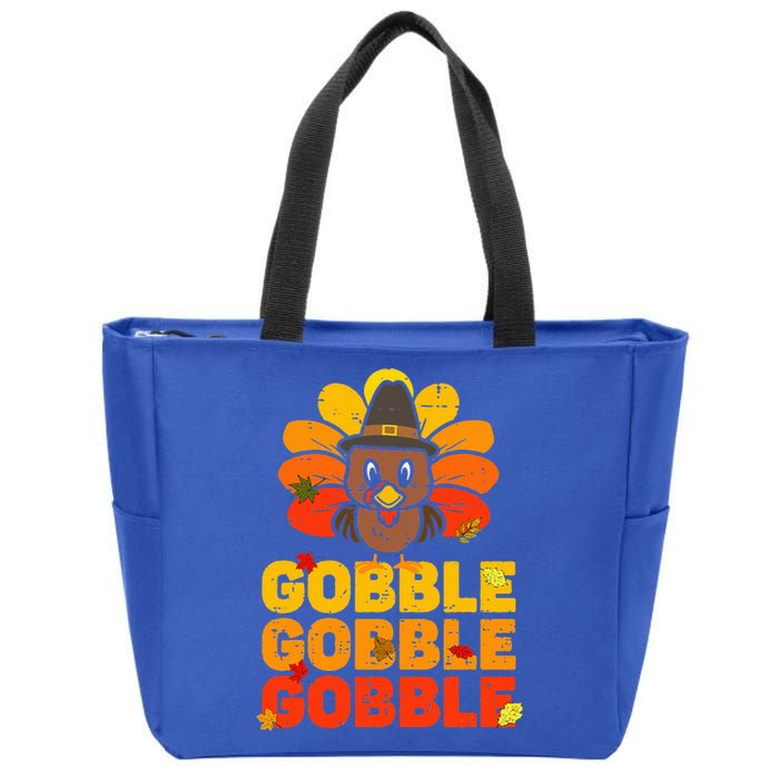 cute gobble gobble turkey thanksgiving day  Zip Tote Bag