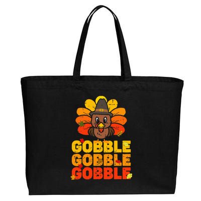 cute gobble gobble turkey thanksgiving day  Cotton Canvas Jumbo Tote