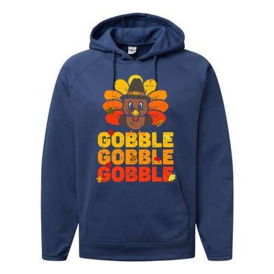 cute gobble gobble turkey thanksgiving day  Performance Fleece Hoodie