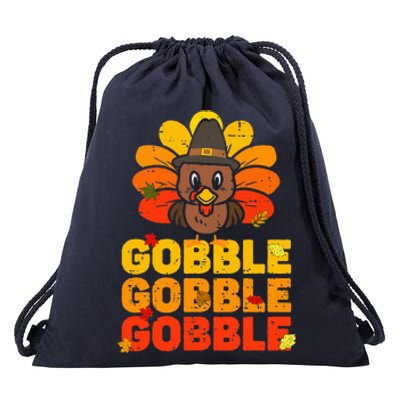 cute gobble gobble turkey thanksgiving day  Drawstring Bag