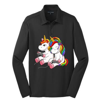 Couple Gaymer Gay Gmaer Unicorn Lgbt Rainbow Flag Pride Silk Touch Performance Long Sleeve Polo