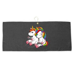 Couple Gaymer Gay Gmaer Unicorn Lgbt Rainbow Flag Pride Large Microfiber Waffle Golf Towel