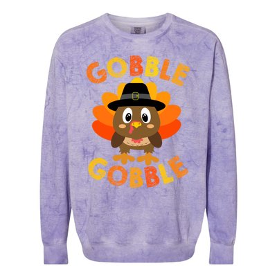 Cute Gobble Gobble Turkey Pilgrim Little Boys Thanksgiving Colorblast Crewneck Sweatshirt