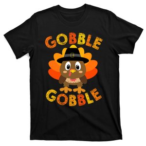 Cute Gobble Gobble Turkey Pilgrim Little Boys Thanksgiving T-Shirt