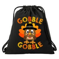 Cute Gobble Gobble Turkey Pilgrim Little Boys Thanksgiving Drawstring Bag