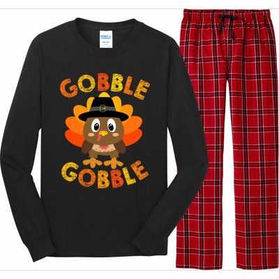 Cute Gobble Gobble Turkey Pilgrim Little Boys Thanksgiving Long Sleeve Pajama Set