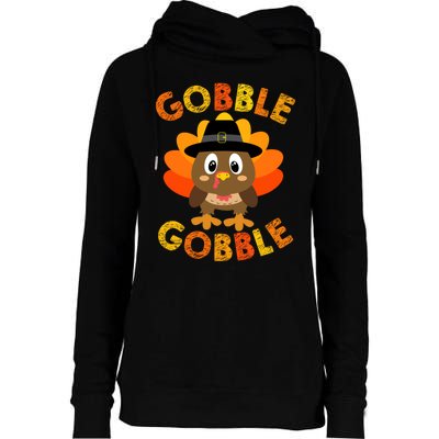 Cute Gobble Gobble Turkey Pilgrim Little Boys Thanksgiving Womens Funnel Neck Pullover Hood